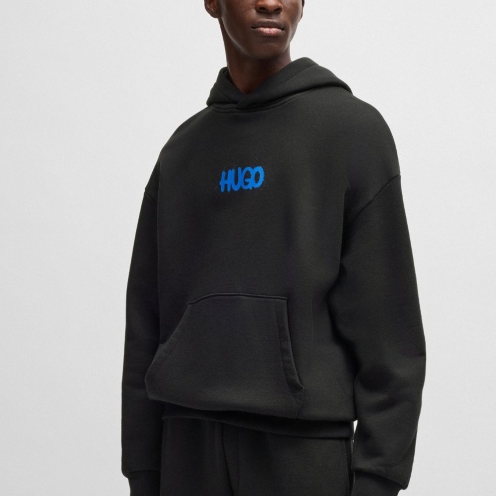 HUGO Boss Black Hoodie Blue Logo Smiley Graphic XXL